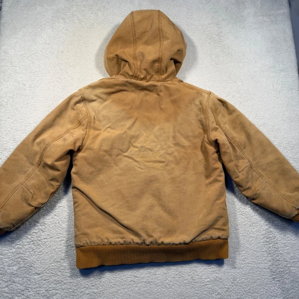 Carhartt Active Jacket Boys M 10-12 Brown Duck Canvas‎ Quilted Faded Distressed